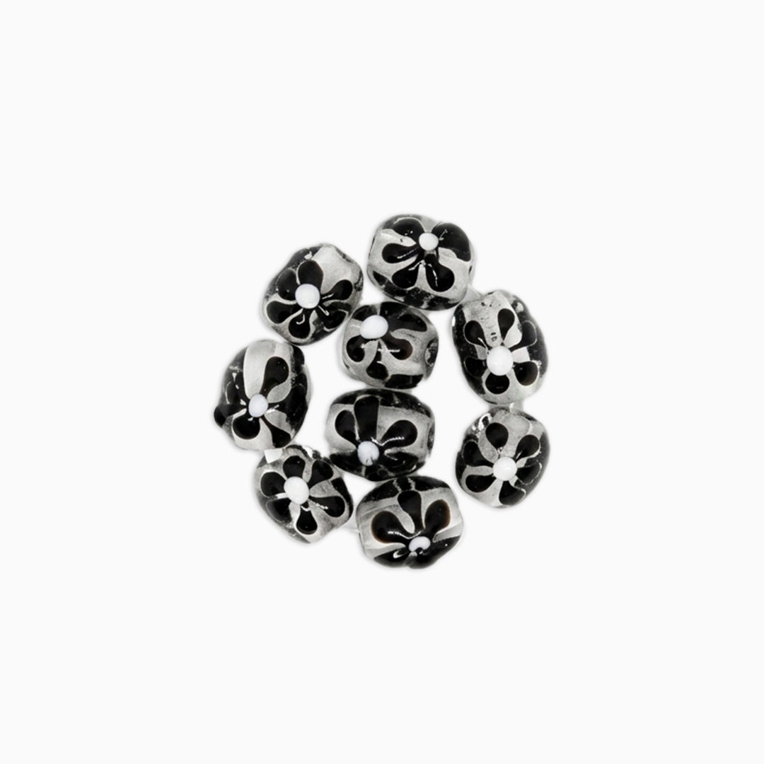 Black Flower Glass Beads